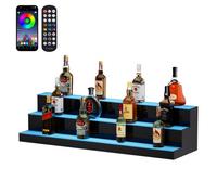 VEVOR Estante de Exhibición Comercial de Botellas de Licor Iluminado con LED, 3 Niveles, Estantes Acrílicos Bebidas con Control Remoto RF y Aplicación e Iluminación Multicolor, 1015 x 300 x 250 ± 5 mm