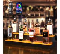VEVOR Estante de Exhibición Comercial de Botellas de Licor Iluminado con LED, 2 Niveles, Estantes Acrílicos con Control Remoto RF y Aplicación e Iluminación Multicolor, 761 x 200 x 150 ± 5 mm