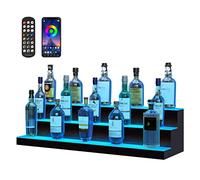 VEVOR Estante de Exhibición Comercial de Botellas de Licor Iluminado con LED, 3 Niveles, Estantes Acrílicos Bebidas con Control Remoto RF y Aplicación e Iluminación Multicolor, 1015 x 300 x 250 ± 5 mm