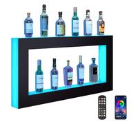 VEVOR Estante de exhibición de botellas de licor iluminado con LED, cuadrado de 48 pulgadas, estante de barra para el hogar iluminado con control remoto RF y aplicación, 7 colores estáticos, tiempo de