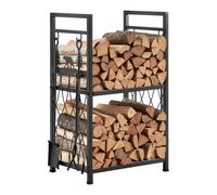 VEVOR Estante de Leña de 2 Niveles 455 x 330 x 765 mm con Herramientas para Chimenea, Cepillo, Pala, Atizador, Pinzas, Soporte de Metal para Leña Capacidad de 181,4 kg, Apilador para Fogatas