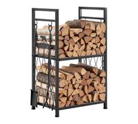VEVOR Estante de Leña de 2 Niveles 455 x 330 x 765 mm con Herramientas para Chimenea, Cepillo, Pala, Atizador, Pinzas, Soporte de Metal para Leña Capacidad de 181,4 kg, Apilador para Fogatas