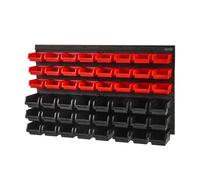 VEVOR Estante de Plástico 48 Cajas de Almacenamiento para Taller Garaje con Paneles de Pared Organizador de Herramientas para Tuercas, Pernos, Tornillos, Clavos, Botones, Piezas Pequeñas, Negro/Rojo