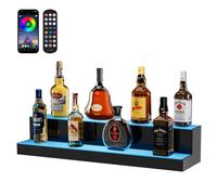 VEVOR Estante de Exhibición Comercial de Botellas de Licor Iluminado con LED, 2 Niveles, Estantes Acrílicos con Control Remoto RF y Aplicación e Iluminación Multicolor, 761 x 200 x 150 ± 5 mm