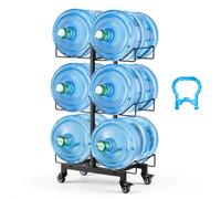 VEVOR Estante para Garrafas de Agua, Soporte para Botellas Grandes de Agua, 3 Niveles para 6 Botellas, Compatible con Jarras de 11 L y 19 L, con Ruedas con Freno, Plegable para Oficina Cocina Hogar
