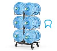 VEVOR Estante para Garrafas de Agua, Soporte para Botellas Grandes de Agua, 3 Niveles para 6 Botellas, Compatible con Jarras de 11 L y 19 L, con Ruedas con Freno, Plegable para Oficina Cocina Hogar