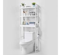 VEVOR Estante para Inodoro Ajustable de 3 Niveles Almacenamiento sobre Inodoro Estantería de Madera para Baño con 3 Ganchos Mueble de Baño Adecuado para la Mayoría de los Inodoros, Lavadero, Blanco