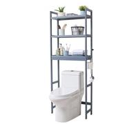 VEVOR Estante para Inodoro Ajustable de 3 Niveles Almacenamiento sobre Inodoro Estantería de Madera para Baño con 3 Ganchos Mueble de Baño Adecuado para la Mayoría de los Inodoros, Lavadero, Gris