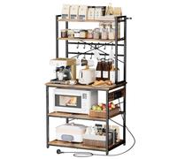 VEVOR Estante para Panaderos de Cocina con Toma de Corriente de 5 Niveles, Estantería de Almacenamiento de Servicios 80 x 40 x 161,8 cm con 12 Ganchos, con Soporte para Horno Microondas, Platos