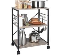 VEVOR Estante para Panaderos de Cocina de 3 Niveles Estantería de Almacenamiento de Servicios 60 x 40 x 72 cm con 8 Ganchos Capacidad de 50 kg Estante con Soporte para Horno Microondas, Marfil Claro
