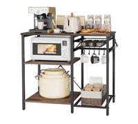 VEVOR Estante para Panaderos de Cocina de 3 Niveles, Estantería de Almacenamiento de Servicios 90 x 40 x 90 cm con 5 Ganchos, Carga del Superior de 30 kg, Estante con Soporte para Horno Microondas