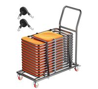 VEVOR Estante para Sillas Plegable, Capacidad de 136 kg, Carrito de Colocación Horizontal en Forma de L para 25 Sillas, Carrito de Almacenamiento de Metal Resistente con Ruedas de Goma, Negro Mate