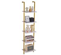 VEVOR Estantería de Pared de Madera Rústica Flotante de 5 Niveles, 15,6 x 11,8 Pulgadas, Soporte para Estantes de Tubos Cuadrados Industriales, Soporte para Exhibir Libros, Color Blanco Dorado