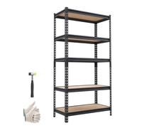 VEVOR Estantes de Almacenamiento de 5 Niveles de 406 x 813 x 1596 mm Capacidad de Carga Total de 907 kg, Estantes de Metal y MDF Ajustables para Garaje, Cocina, Almacén, Sótano, Trastero, Negro