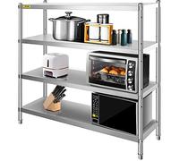 VEVOR Estantería de acero inoxidable de 60 x 18.5 pulgadas, 4 niveles, ajustable, estantería de acero inoxidable, estantería resistente para cocina, oficina, garaje, almacenamiento, 330 libras por