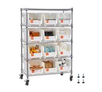 VEVOR Estantería de Almacenamiento con Ruedas de 5 Niveles, 12 Compartimentos Organizadores, para Garaje, Almacén, Oficina, Restaurante, Aula y Cocina, 690 x 355 x 1065 mm, Carga por Nivel 52,2 kg