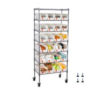 VEVOR Estantería de Almacenamiento con Ruedas de 7 Niveles, para 24 Contenedores Pequeños de Polipropileno, para Garaje, Almacén, Oficina, Restaurante, Aula y Cocina, 610 x 355 x 1490 mm, Plata