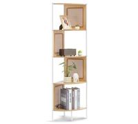VEVOR Estantería de Esquina de Ratán de 5 Niveles de 355 x 355 x 1565 mm con Estructura de Metal, Estantería de Almacenamiento de Pared Estrecha y Abierta para Biblioteca, Oficina, Estudio, Natural