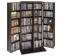 VEVOR Estantería de Pared, 610 x 368 x 1270 mm, Mueble de Almacenamiento, con 2 Puertas y 24 Compartimentos, Estantes Ajustables, Organizador para CDs DVDs Libros Juegos, para Salón Oficina, Marrón