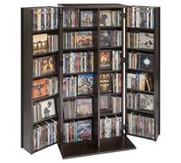VEVOR Estantería de Pared, 610 x 368 x 1270 mm, Mueble de Almacenamiento, con 2 Puertas y 24 Compartimentos, Estantes Ajustables, Organizador para CDs DVDs Libros Juegos, para Salón Oficina, Marrón