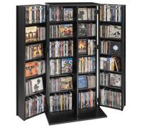 VEVOR Estantería de Pared, 610 x 368 x 1270 mm, Mueble de Almacenamiento, con 2 Puertas y 24 Compartimentos, Estantes Ajustables, para CDs DVDs Libros Videojuegos, Armario para Salón Oficina, Negro