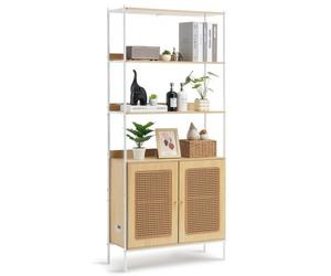 VEVOR Estantería de Ratán de 764 x 300 x 1747 mm, Estantería de Escalera con 2 Puertas, Estantería de Almacenamiento Rectangular Independiente, Estantes de Exhibición para Biblioteca, Oficina