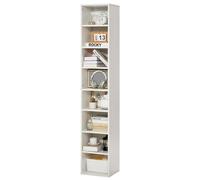 VEVOR Estantería Estrecha de 8 Niveles de 33 x 30 x 180 cm, Estantería Abierta de Madera con Estantes de Altura Ajustable, Estantería de Piso de Exhibición Alta para Biblioteca, Oficina, Blanco