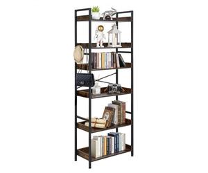 VEVOR Estantería Independiente Rectangular, 6 Niveles, Estilo Escalera Vintage con Estructura Metálica, con Estantes Abiertos, para Sala de Estar, Dormitorio, Cocina, Oficina, Marrón Rústico