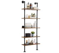 VEVOR Estantería industrial de tubos, 5 niveles, 24 x 9,84 pulgadas, soporte de madera rústica flotante para montaje en pared, estante de exhibición, soporte para artículos diversos para cocina, dormi