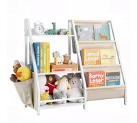 VEVOR Estantería Infantil de 3 Niveles, Estantería 850 x 300 x 755 mm con Soporte para Libros y Bolsa de Almacenamiento, Mueble para Niños para Dormitorio, Habitación Infantil y Salón, Blanco