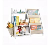 VEVOR Estantería Infantil de 3 Niveles, Estantería 850 x 300 x 755 mm con Soporte para Libros y Bolsa de Almacenamiento, Mueble para Niños para Dormitorio, Habitación Infantil y Salón, Blanco