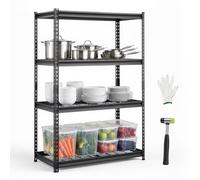 VEVOR Estantería Metálica 4 Niveles 1090 kg de 1016 x 508 x 1524 mm SPCC | para Garajes, Cocinas y Sótanos, con Altura Ajustable, Malla Ventilada, Montaje sin Tornillos y Diseño Estable sin Ruedas