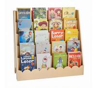 VEVOR Estantería Montessori, Librería 800 x 300 x 750 mm de 5 Niveles con Borde Festoneado, Estantería Frontal con Ganchos Dobles para Guardería, Preescolar y Jardín de Infancia, Marrón Claro
