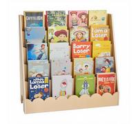 VEVOR Estantería Montessori, Librería 800 x 300 x 750 mm de 5 Niveles con Borde Festoneado, Estantería Frontal con Ganchos Dobles para Guardería, Preescolar y Jardín de Infancia, Marrón Claro