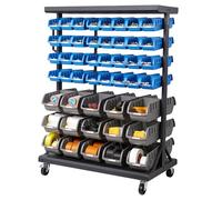 VEVOR Estantería Móvil de Plástico con Ruedas, 7 Niveles y Doble Cara, para 94 Contenedores, Carga Máxima por Nivel 40 kg, para Garaje, Almacén, Oficina, Restaurante y Aula, 900 x 500 x 1245 mm