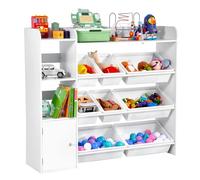 VEVOR Estantería y Organizador de Juguetes 112,5 x 30 x 100,1 cm de 4 Niveles con 8 Compartimentos de Plástico Flexibles para Niños para Sala de Estudio, Sala de Juegos, Aula y Guardería, Blanco