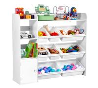 VEVOR Estantería y Organizador de Juguetes 112,5 x 30 x 100,1 cm de 4 Niveles con 8 Compartimentos de Plástico Flexibles para Niños para Sala de Estudio, Sala de Juegos, Aula y Guardería, Blanco