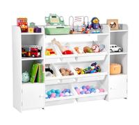 VEVOR Estantería y Organizador de Juguetes 138,7 x 30 x 94,5 cm de 4 Niveles con 8 Compartimentos de Plástico Flexibles para Niños para Sala de Estudio, Sala de Juegos, Aula y Guardería, Blanco