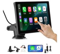 VEVOR Estéreo Inalámbrico para Coche, Radio Portátil HD de 228,6 mm con Pantalla Táctil a Apple CarPlay y Android Auto, con Cámara de Respaldo, Control de Voz, Bluetooth, Navegación GPS, Negro