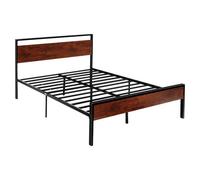 VEVOR Estructura de Cama Tamaño Queen 2135x1535x990 mm de Plataforma de Metal Negra con Cabecero y Pie de Cama de Madera Marrón Retro, Espacio Debajo de la Cama, Antideslizante, no Necesita Somier