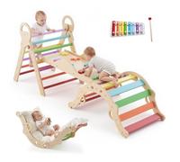 VEVOR Estructura de Escalada para Niños y Bebés, Gimnasio Montessori Plegable, con Xilófono Cojín Rampa de Tobogán Arco de Escalada, Triángulo Pikler, Juguete Multifuncional para Niños, Color Arcoíris