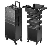 VEVOR Estuche de Maquillaje con Ruedas 5 en 1 Caja de Maleta de Almacenamiento de Aluminio Bolsa de Maquillaje Profesional Ruedas Giratorias de 360 ° de Viaje Varilla de Tracción Ajustable, Negro