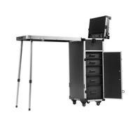 VEVOR Estuche de Maquillaje Profesional de Aluminio, Banco de Trabajo con Patas de Apoyo, Estuche de Cosméticos con Ruedas, Carro Organizador de Viaje Grande, con Ruedas Giratorias de 360°, Negro