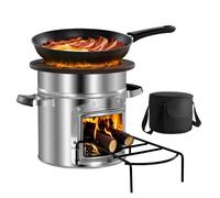 VEVOR Estufa Cohete para Acampar, Estufa Portátil de Leña de Acero Inoxidable con Bolsa de Transporte, Una Sola Puerta, para Cocinar y Calentar al Aire Libre, Senderismo, Patio y Camping, Plata