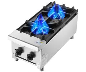 VEVOR Estufa de Gas Comercial con 2 Quemadores, Cocina de Encimera de Gas Propano y Gas Natural, Placa Calefactora de Gas de Acero Inoxidable, para Restaurante, 14 kW, 305 x 770 x 335 mm, 28000 BTU