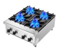 VEVOR Estufa de Gas Comercial con 4 Quemadores, Cocina de Encimera de Gas Propano y Gas Natural, Placa Calefactora de Gas de Acero Inoxidable, para Restaurante, 28 kW, 610 x 775 x 335 mm, Plata