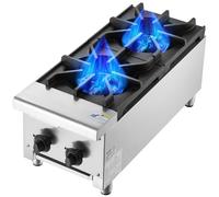 VEVOR Estufa de Gas Comercial con 2 Quemadores, Cocina de Encimera de Gas Propano y Gas Natural, Placa Calefactora de Gas de Acero Inoxidable, para Restaurante, 14 kW, 305 x 770 x 335 mm, 28000 BTU