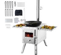 VEVOR Estufa de Leña 217 cm Estufa Portátil de Acero Inoxidable para Tienda de Campaña con 8 Tubos de Chimenea y Guantes Estufa Caliente para Cocinar y Calentar al Aire Libre, 590x790x2620 mm