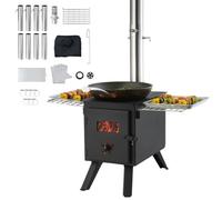 VEVOR Estufa de Leña 217 cm Estufa Portátil para Tienda de Campaña de Acero de Aleación con 8 Tubos de Chimenea y Guantes Estufa Cálida para Cocinar y Calentar al Aire Libre 394 x 608 x 425 mm