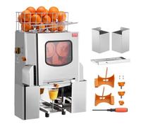 VEVOR Exprimidor de Cítricos Eléctrico Comercial Extractor de Zumo 120 W de Acero Inoxidable con Filtro Extraíble Cubo Recolector de Cáscaras para Naranja, Pomelo, Restaurante, Cafetería, Frutería